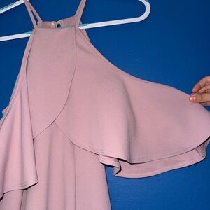 Elegant Pink Winged-Sleeve Halter Dress